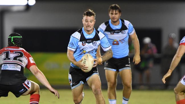 Jayden Sneddon scored the first try as Northern Sharks took on Litchfield Bears in Round 8 of the 2023 NRL NT. Picture: Pema Tamang Pakhrin