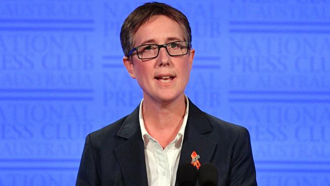 Australian Council of Trade Unions Secretary Sally McManus at the National Press Club in Canberra, Wednesday, March 21, 2018. (AAP Image/Mick Tsikas) NO ARCHIVING