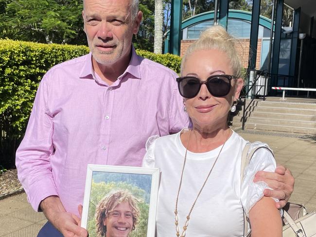 Melbourne man Jackson Stacker's parents Ian Stacker and Sandey MacFarlane outside Lismore Courthouse during the inquest on Wednesday into their son's death. Jackson 's body was found in a paddock near the Sleepy Hollow rest area on the Pacific Hwy, Tweed in August 2021. Picture: Savannah Pocock/NewsLocal