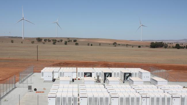 Major energy storage projects like South Australia’s Tesla big battery are slowly replacing coal and gas in “firming” the grid to maintain reliability. Picture: Chris Russell