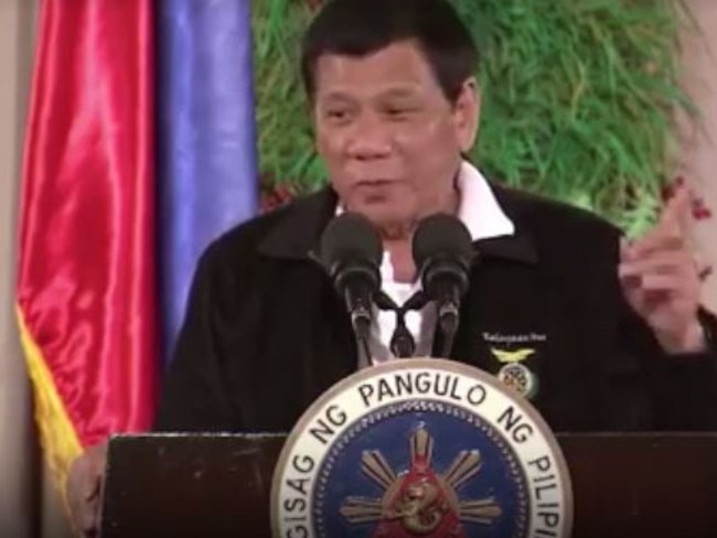 Philippines President Rodrigo Duterte unveils his best Donald Trump impersonation. Picture: Presidential Communications/Government of the Philippines