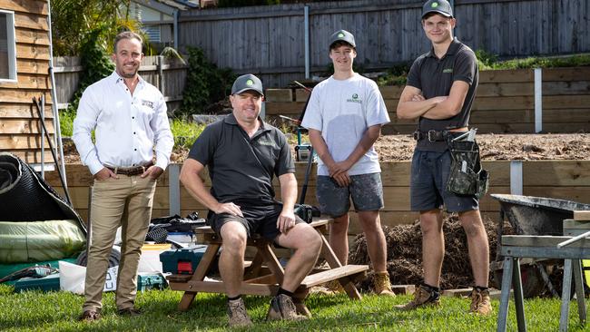 Matt Jones from Tradiematepro, Ben Donald, Tom Fullwood, 16, from Balgowlah, a school based apprentice and Kyle Larsen, 21, from Northbridge, a fourth year apprentice. Picture: Julian Andrews.