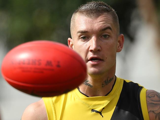 Contract talk are continuing between Dustin Martin’s management and Richmond. Picture: Wayne Ludbey