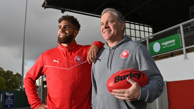 Nigel Lockyer Jnr with North football Services Manager Darryl Wintle. Picture: Keryn Stevens