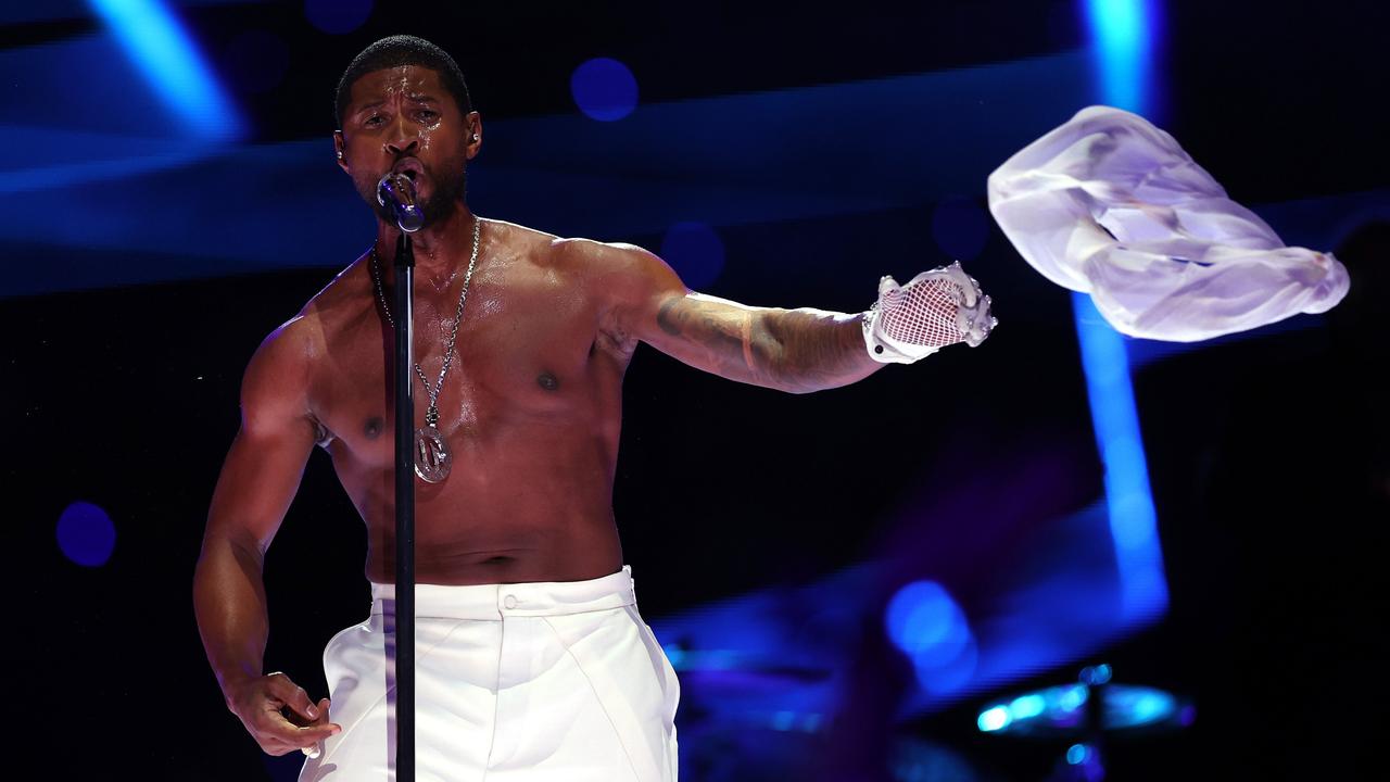 2024: The shirts were off during Usher’s half time performance in Las Vegas. Picture: Jamie Squire/Getty Images