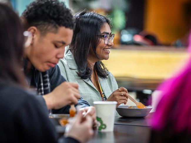 Sharing a meal with teachers is prominent part of the Saints College culture. Picture: Jake Nowakowski