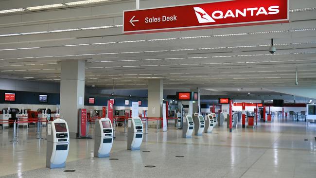 Melbourne Airport will see just two flights a day from locked down Brisbane and Sydney over the weekend. Normally there would be dozens. Picture: William West/AFP