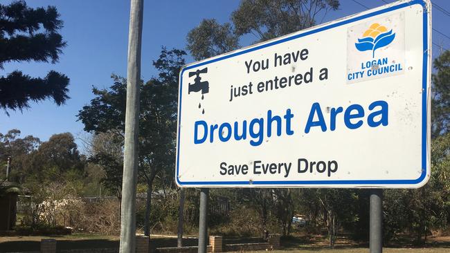 A sign warning about the drought at Buccan where bushfires have been over the weekend.