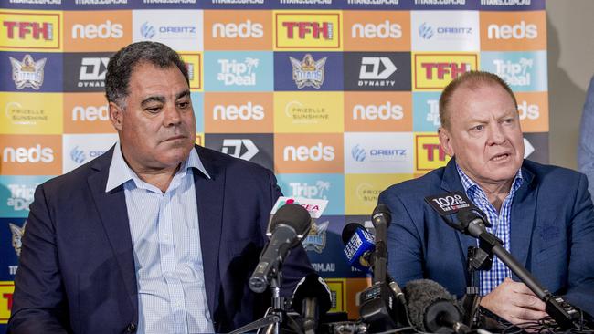 Mal Meninga with Dennis Watt. Picture: Jerad Williams