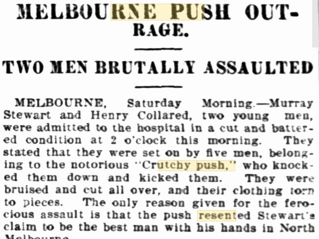 Sydney’s Evening Standard reported this Crutchy Push assault on November 9, 1901. Picture source: National Library of Australia Trove collection