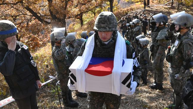 The remains of Sergeant First Class Pak Je-kwon in Cheorwon. Picture: AFP