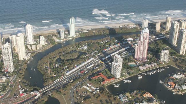 Aerial image of MacIntosh Island during Indy.