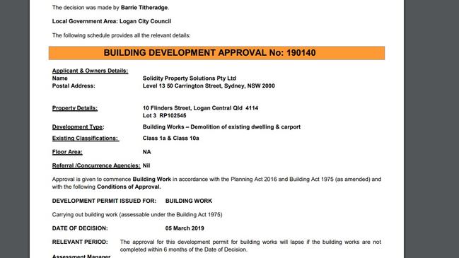 A building development approval made on March 5, 2019, which expires after six months.