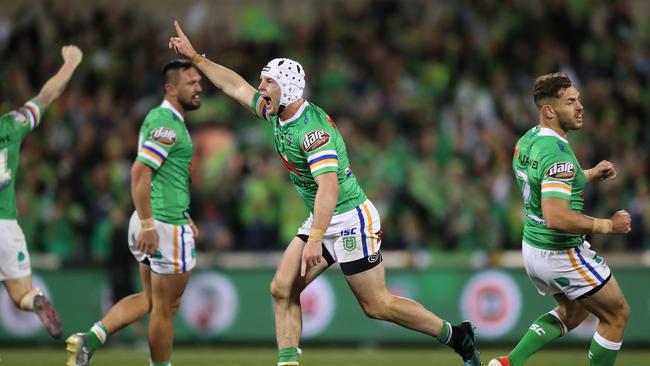 What a clubman: Jarrod Croker celebrates Canberra’s preliminary final victory over South Sydney.