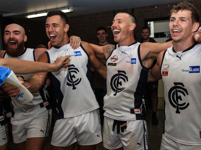 EFNL 2024: Croydon sings the song after its opening-round win. Picture: Davis Harrigan