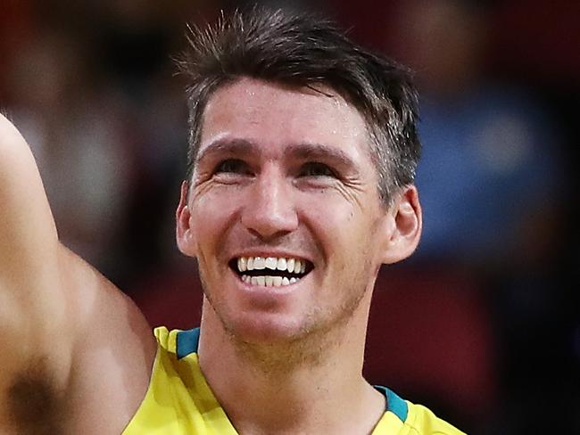 GOLD COAST, AUSTRALIA - APRIL 14:  Damian Martin of Australia and Cameron Gliddon of Australia celebrate after winning the Men's semi-final match between Australia and Scotland during Basketball on day 10 of the Gold Coast 2018 Commonwealth Games at Gold Coast Convention Centre on April 14, 2018 on the Gold Coast, Australia.  (Photo by Hannah Peters/Getty Images)