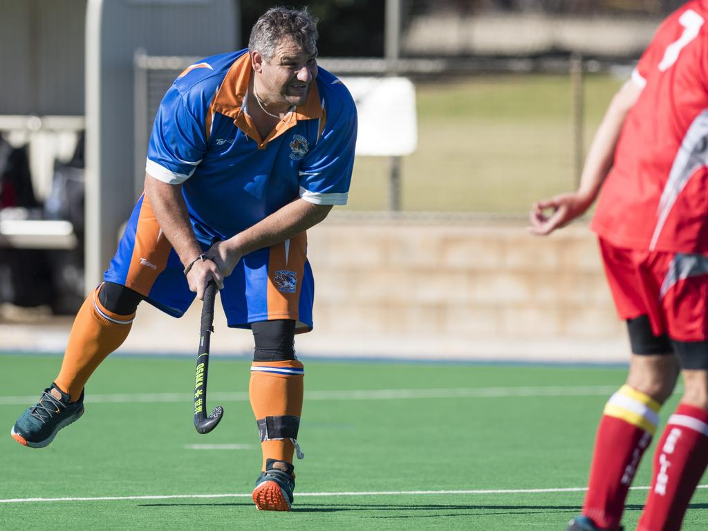 Newtown captain Matthew Russell shoots against Red Lion White in A4 men Presidents Cup hockey at Clyde Park, Saturday, May 27, 2023. Picture: Kevin Farmer