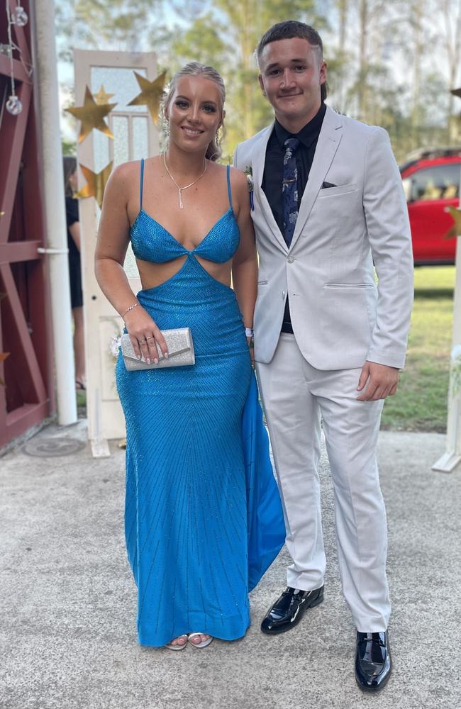 Felicity Mawhinney and Ethan Taylor arrive at the 2024 Gympie State High School graduation formal.