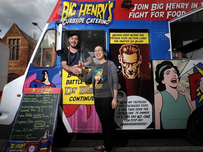 Husband and wife team Richard and Sarah Parkes with their food truck, Big Henry's. Picture: LUKE BOWDEN