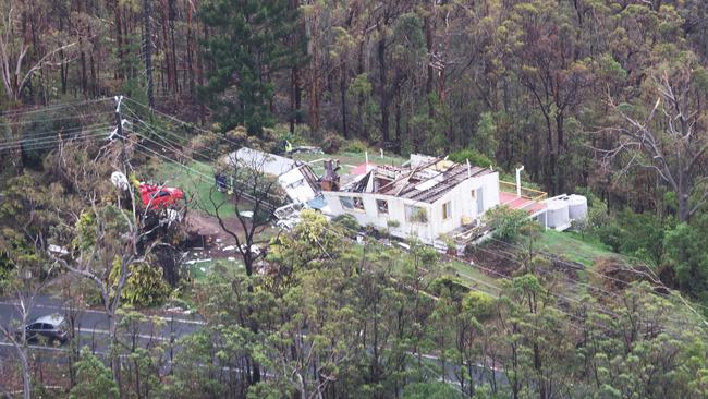 Aerial view of a collpased house smashed furing the Gold Coast storms. Picture: Annette Dew