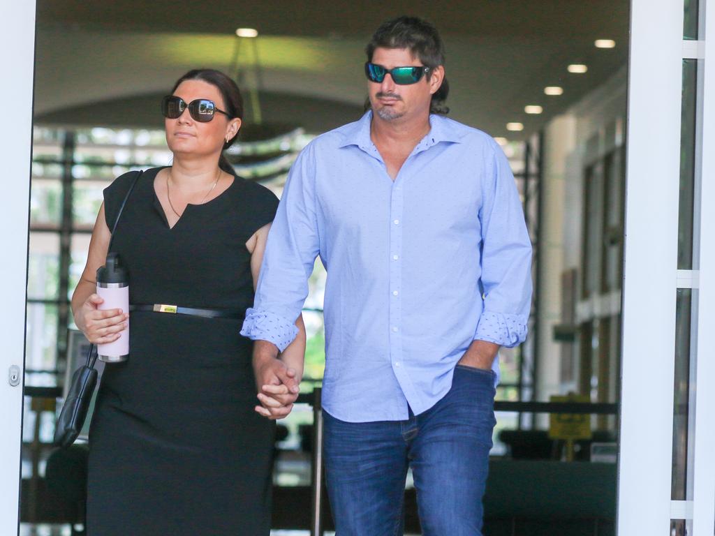 Michael 'Pelican' Makrylos and wife Christina Makrylos leave the Supreme Court after giving evidence on Thursday. Picture: Glenn Campbell