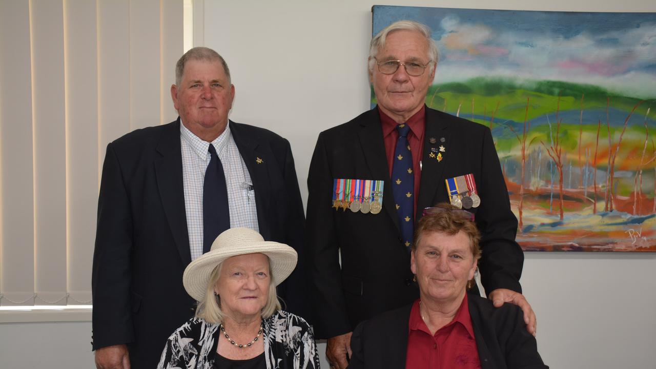 Ross and June Olsson, Martin Harmsworth and Judy Mcrae at the 2019 Kingaroy Remembrance Day service at KSHS. (Photo: Jessica McGrath)