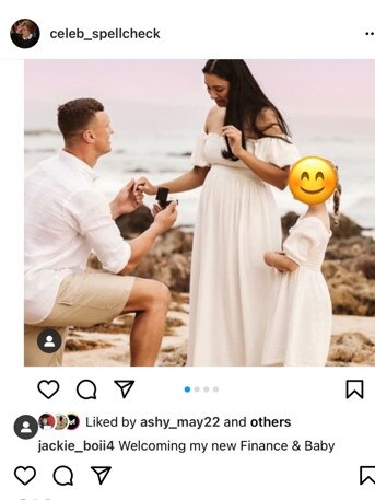 Canberra Raiders player Jack Wighton caught the attention of celebrity name and shame Instagram page - Celeb Spellcheck - with his marriage proposal. Picture: Instagram