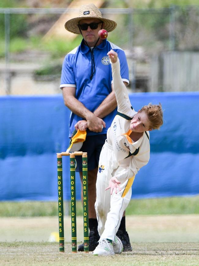 Bowling action from the Level 2A cricket match between Northsiders at Brothers at Keith Sternberg Oval. Picture: Gary Reid