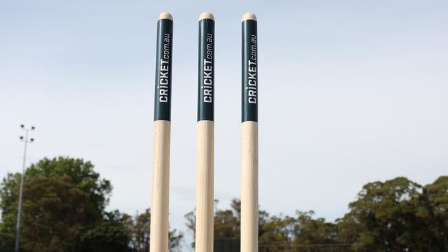 SYDNEY, AUSTRALIA - OCTOBER 14: A general view of stumps ahead of the T20 Spring Challenge match between ACT Meteors and Brisbane Heat at Allan Border Oval, on October 14, 2024, in Sydney, Australia. (Photo by Mark Metcalfe/Getty Images)