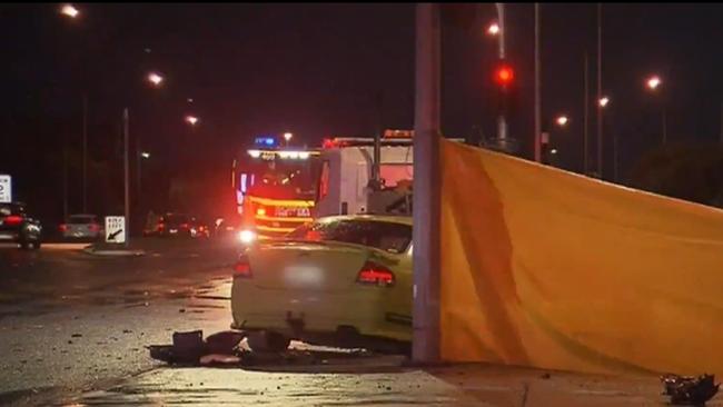 Emergency services at the scene of a serious multi-vehicle crash on the southern expressway. Picture: 9News