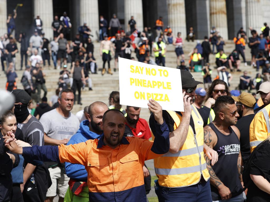 Protesters swarmed The Shrine of Remembrance during Wednesday’s rally. Picture: Alex Coppel.