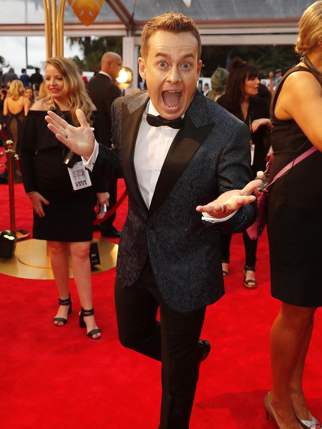 Grant Denyer is clearly in high spirits as he waits to find out if he’s a Gold Logie winner. Picture: AAP