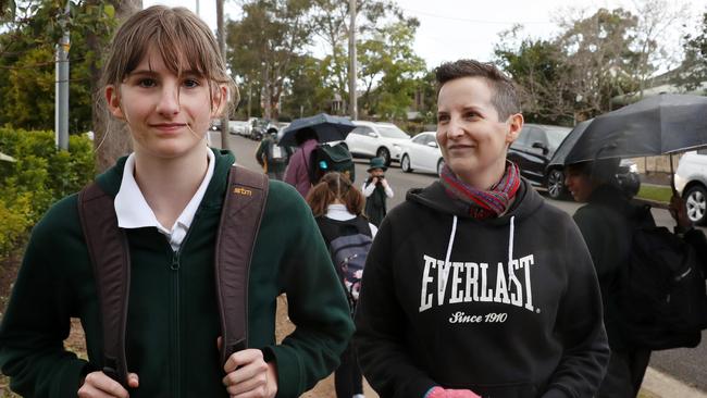 Bek Cook picking up her daughter Casey Cook, 12, who is in year 6 at Carlingford West Public School. Picture: Jonathan Ng