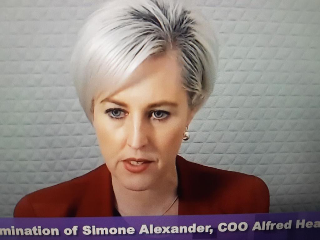 Simone Alexander, chief operating officer of Alfred Health at the inquiry today. Supplied