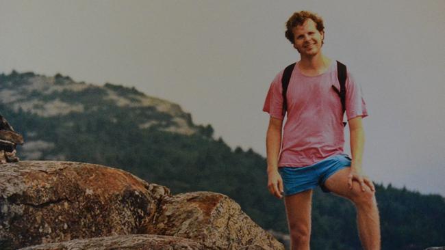 Scott Johnson climbing Mount Monadnock in New Hampshire just before his death in 1988. 