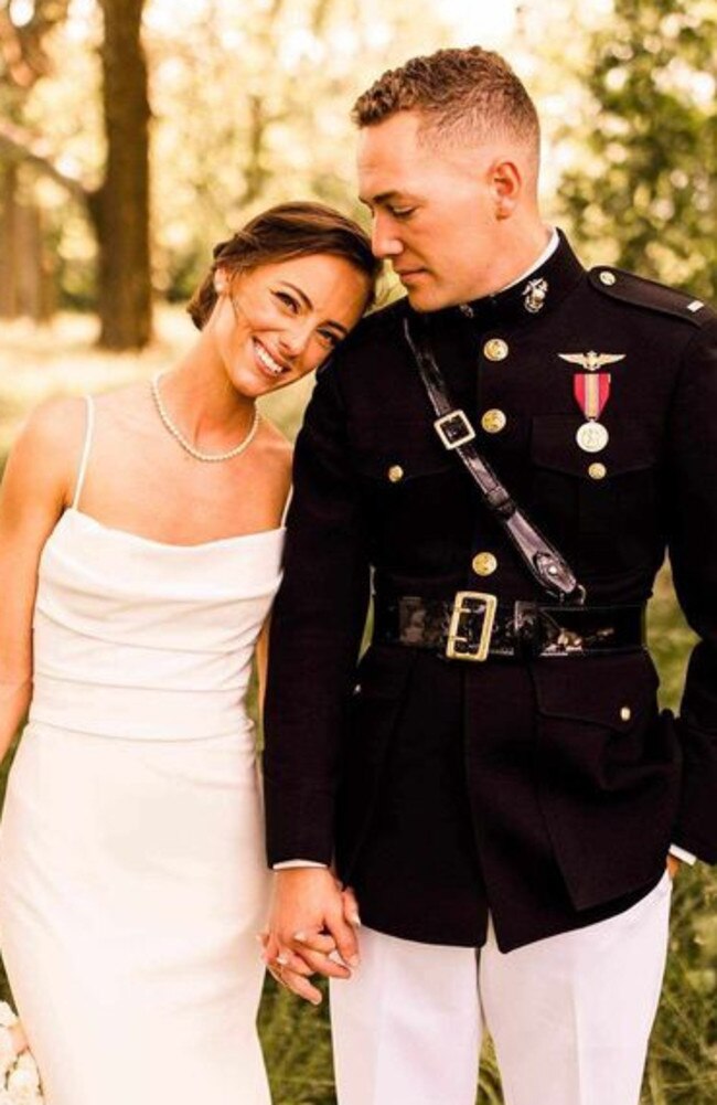 Captain Eleanor LeBeau with her husband and fellow Marine pilot Chase Cooke.