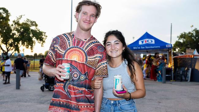 Bob Dubber and Yasmin Civil at the Gold Coast Suns v Hawthorn AFL match at TIO Stadium. Picture: Pema Tamang Pakhrin