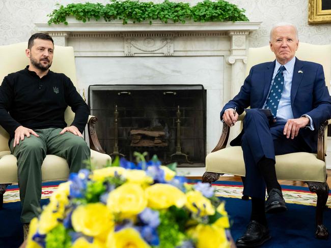 US President Joe Biden meets with Ukraine's President Volodymyr Zelenskyy at the Oval Office of the White House in Washington. Picture: AFP