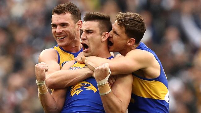 Elliot Yeo of the Eagles celebrates a goal during the 2018 AFL Grand Final. Picture: Getty Images