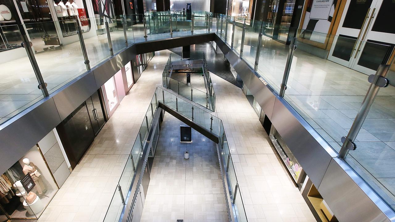 Emporium Melbourne is one of many ‘ghost malls’ closed due to COVID-19 and is currently eerily empty. Picture: Ian Currie/NCA NewsWire