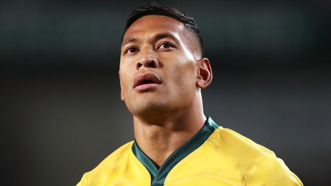 FILE: Israel Folau sacked by Rugby Australia for Homphobic tweet SYDNEY, AUSTRALIA - JUNE 23:  Israel Folau of the Wallabies looks on during the Third International Test match between the Australian Wallabies and Ireland at Allianz Stadium on June 23, 2018 in Sydney, Australia.  (Photo by Matt King/Getty Images)