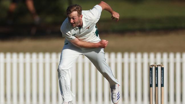 MELBOURNE, AUSTRALIA - OCTOBER 08: Brad Hope of Tasmania bowls during the Sheffield Shield match between Victoria and Tasmania at CitiPower Centre, on October 08, 2024, in Melbourne, Australia. (Photo by Daniel Pockett/Getty Images)