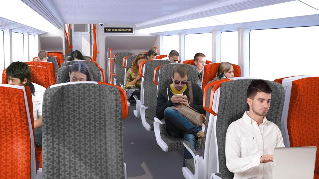 The new train will have chargers at every seat as they travel to Newcastle, Wollongong and the Blue Mountains.