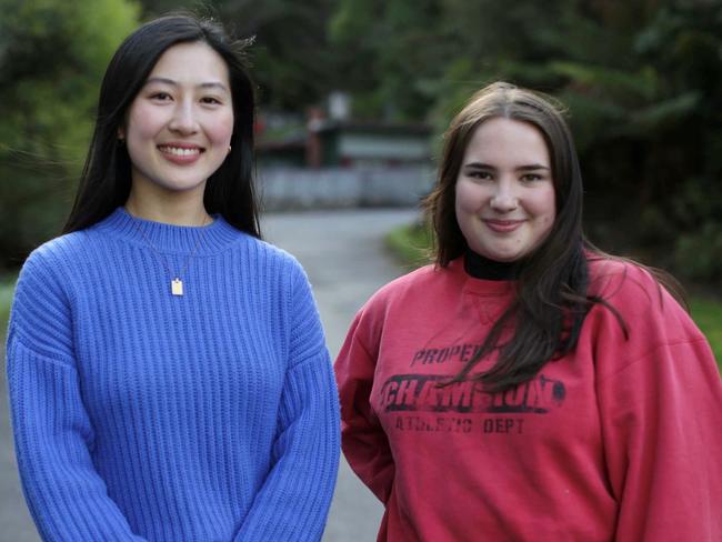 Tegan Stimson, right, and her Tailings co-star Mabel Li, on set in Queenstown.