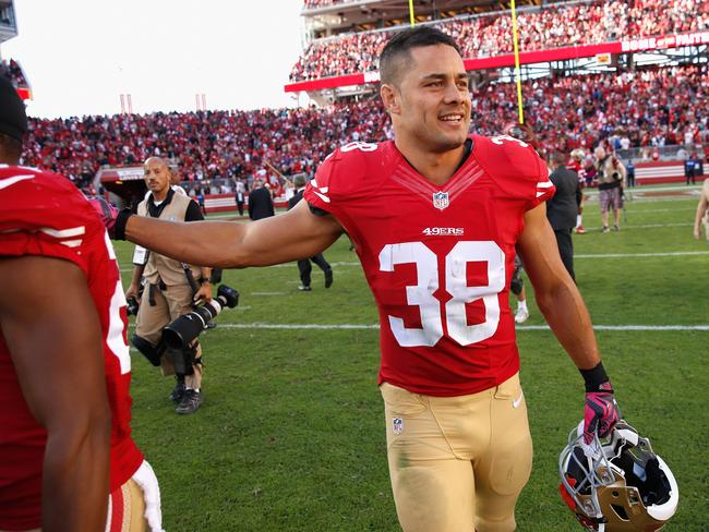 Former Eels star Jarryd Hayne playing for the San Francisco 49ers.