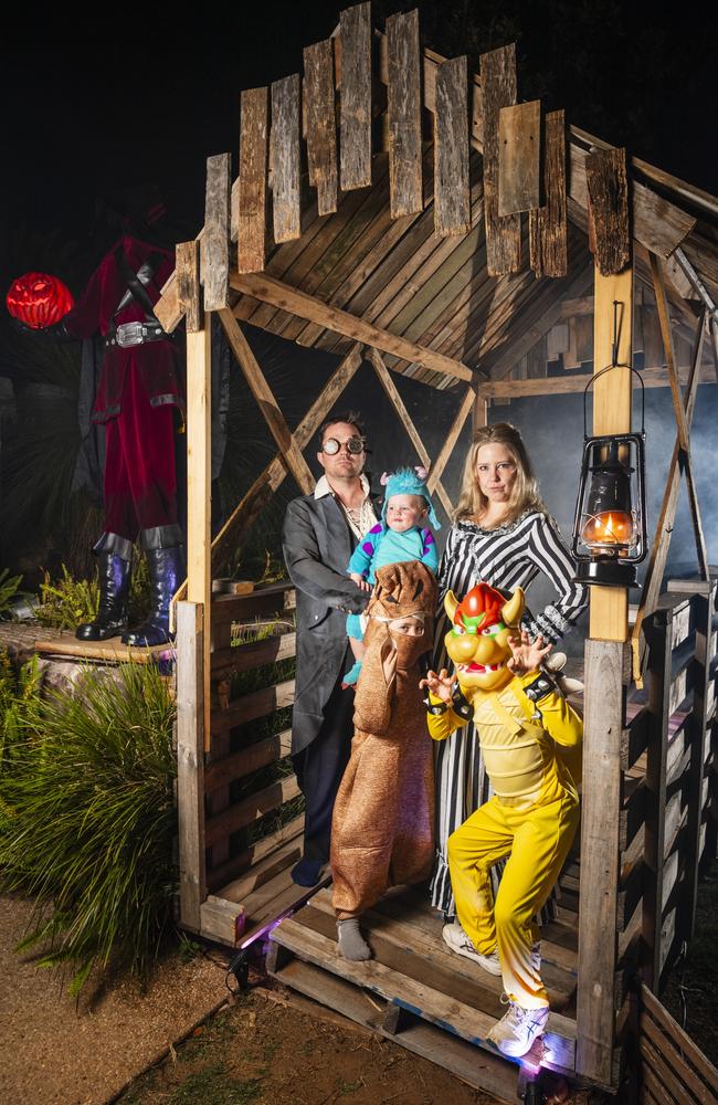 The Jarvis family of Chris and Emma Jarvis with their sons Harry, Freddy (back) and Ronny (right) Jarvis at their Rangeville Halloween scare house. Picture: Kevin Farmer