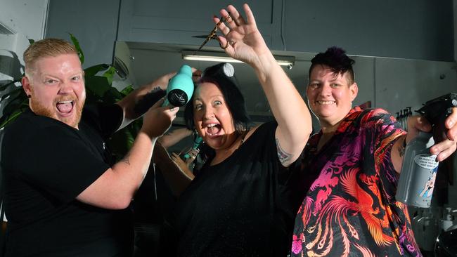 Rebel2Rock Hairdressers in Beerburrum are gaining votes for the best hairdresser and Jason Burns, Kim Nurney and Nardia Haslewood are driving hard. Photo: John McCutcheon / Sunshine Coast Daily