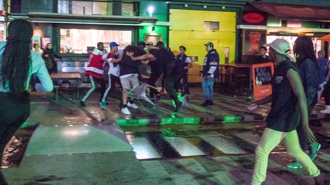 Outlaw bikies have been linked to the Moomba brawlers. Some individuals pictured are bystanders. Picture: Jake Nowakowski