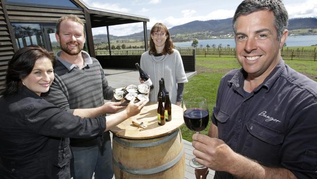 Bangor Wine and Oyster Shed owners, from left, Alice and Tom Gray with Vanessa and Matt Dunbabin. Picture: KIM EISZELE