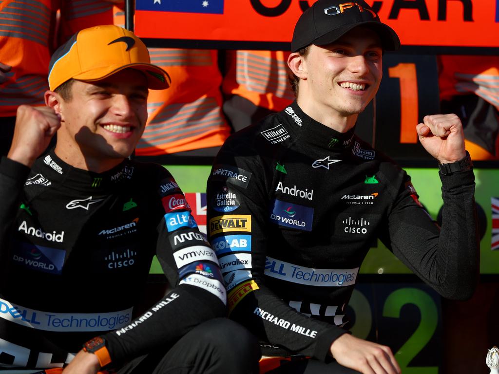 Piastri with Norris post-race in Hungary. Picture: Joe Portlock – Formula 1/Formula 1 via Getty Images